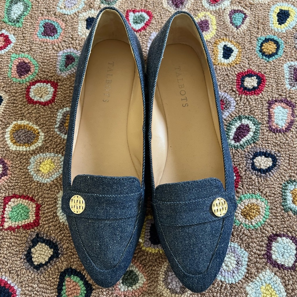 Talbots Denim Flats with Gold Button size 7.5